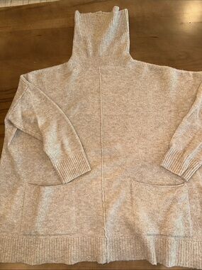 Mud Pie Neutral Beige Turtleneck Pocket Sweater- One Size but fits like an XL